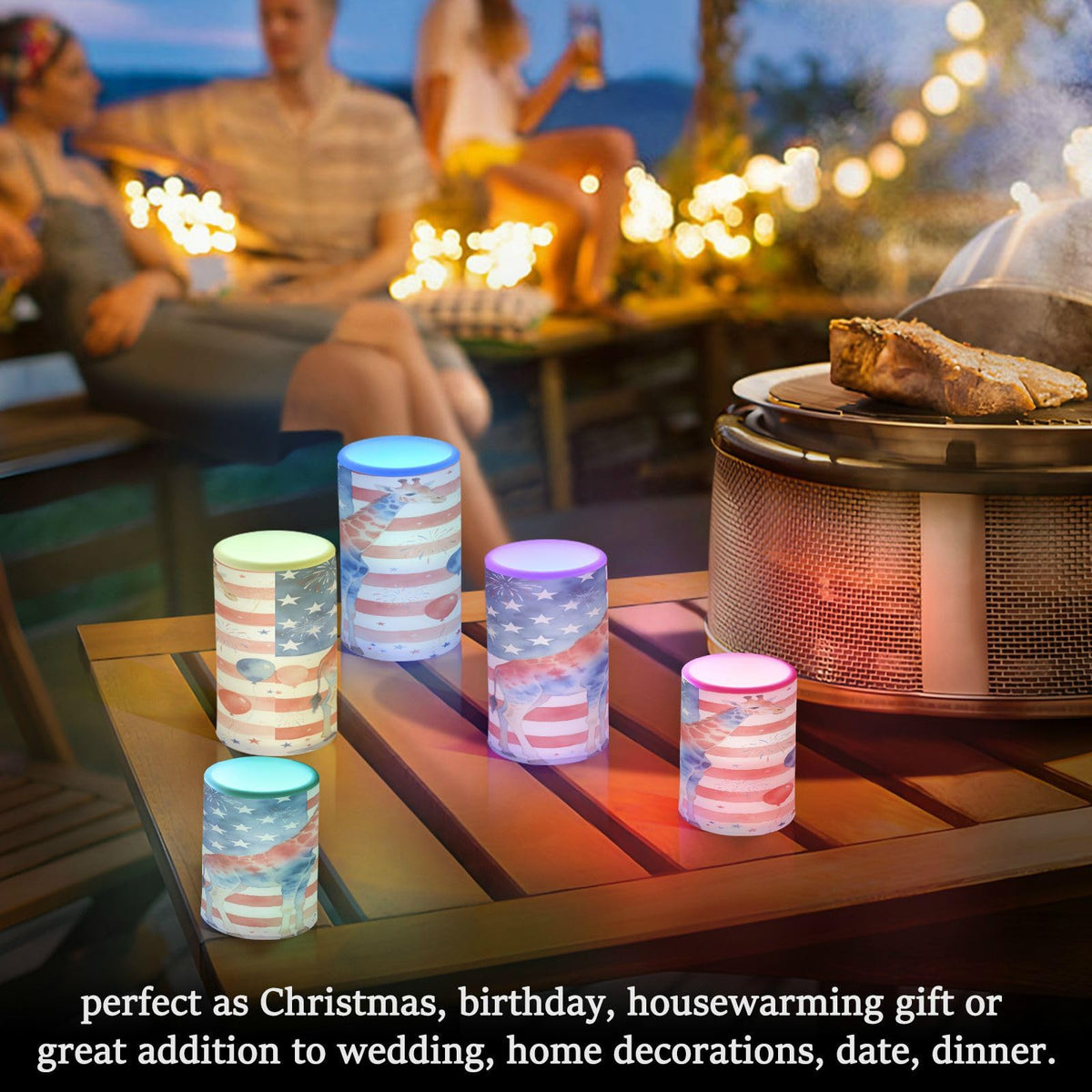 JULYTO Flameless Candles with Remote and Timer Pillar Set of 2 Flag Giraffe Fireworks Flickering Led Battery Operated Candles for Home Holiday Party Wedding (Not Include Battery),