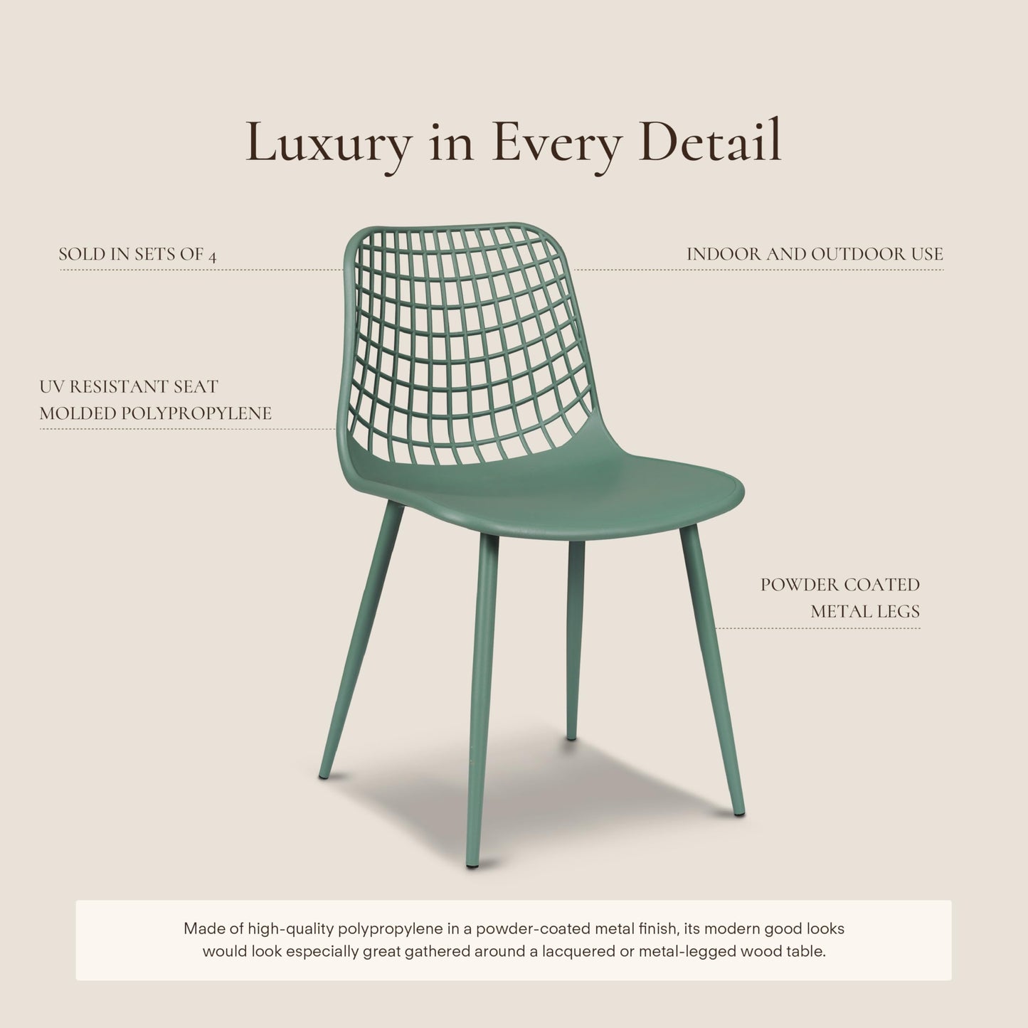 Poly & BARK Marais Modern Dining Chairs Set of 4 – Mid Century Modern Plastic Dining Chair with Metal Legs – Kitchen & Dining Room Chairs – Dining Table Chairs Set – Indoor/Outdoor – Pistachio Green