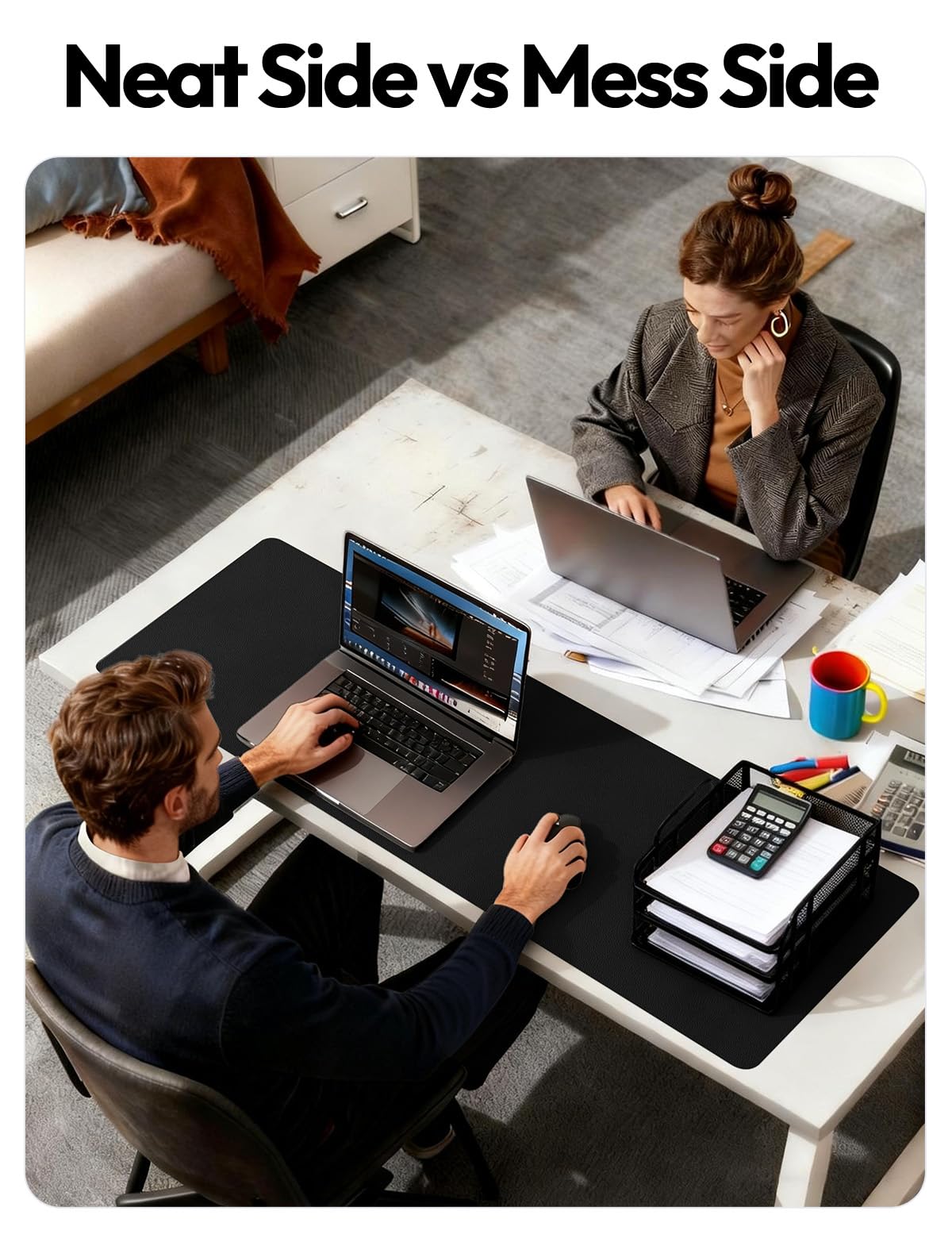YSAGi Leather Desk Protector, Office Mat, Large Mouse Mat, Non-Slip PU Leather Blotter, Laptop Desk Pad, Waterproof Writing Pad for Office and Home (Black, 47.2" x 23.6")