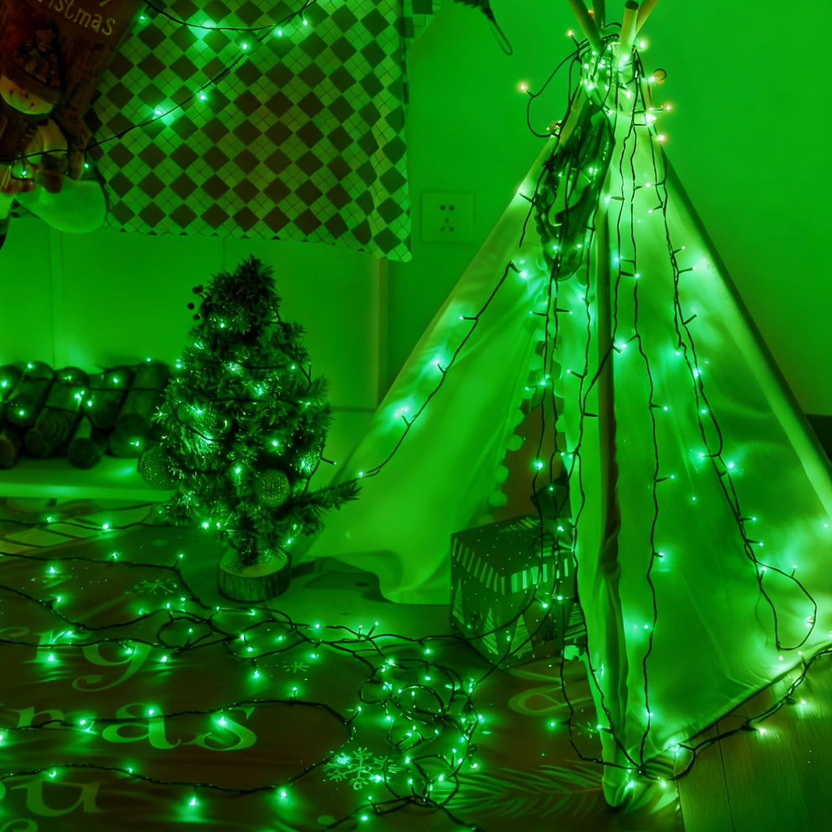 QITONG 500LED Green String Lights, 165ft Christmas Lights Outdoor Waterproof with Plug in, Green Wire Twinkle Tree Lights Indoor with 8 Modes