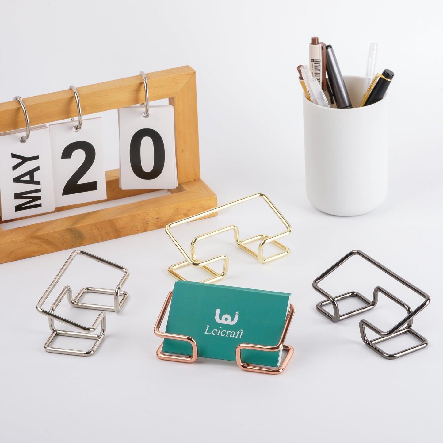 Leicraft Business Card Holder for Desk, Cute Metal Card Organizers and Office Desk Accessories for Men and Women (Golden)