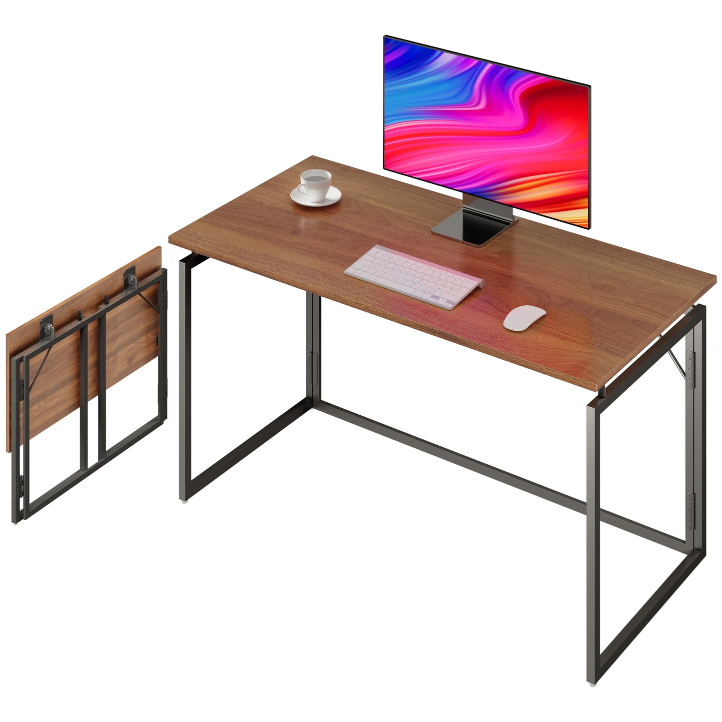 alawooder Folding Desk - 39.4” Wood Top Foldable Desk for Small Spaces | No Assembly Required Compact Desk for Home Office, Writing, and Study
