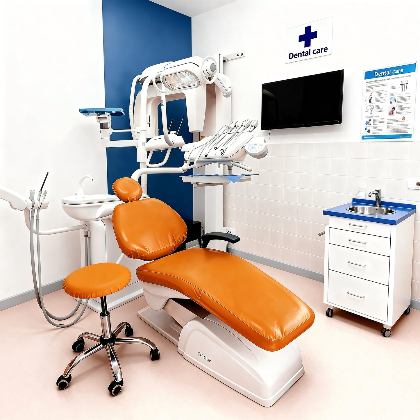buyzg 5Pcs Dental Chair Covers Set - Waterproof & Non-Slip PU Leather Elastic Full Covers with Foot, Seat, Headrest & Backrest Protectors for Dental Clinic Chairs(Orange)