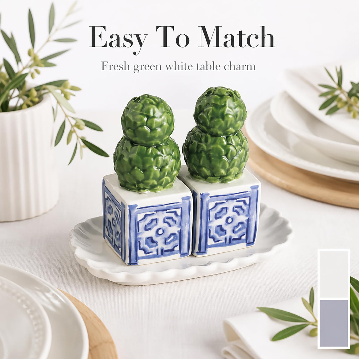 Mud Pie Ceramic Topiary Salt And Pepper Shaker Set