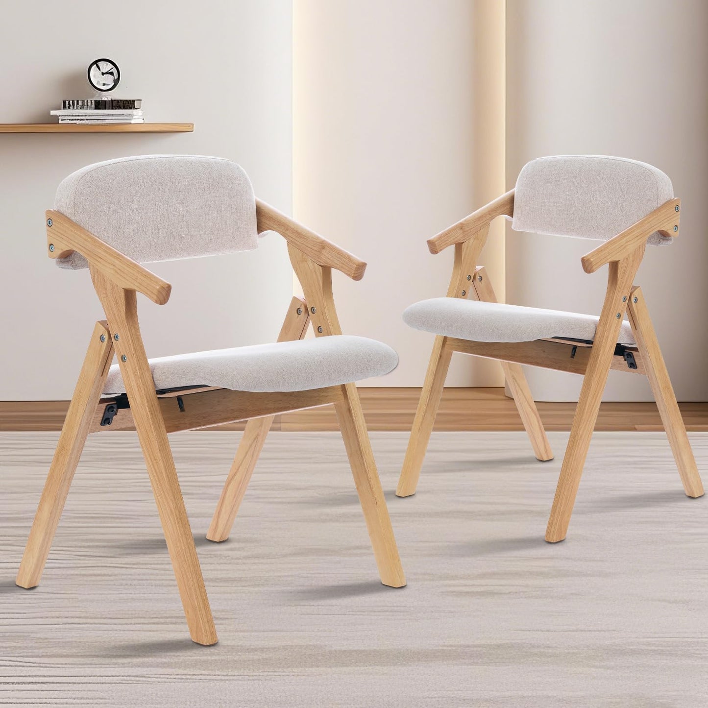 SinFurn Grod Folding Chairs with Padded Seats,Wooden Stackable Dining Chair,Easy to Store Foldable Dining Chairs for Kitchen, Living Room, Wedding Party Picnic (Beige)