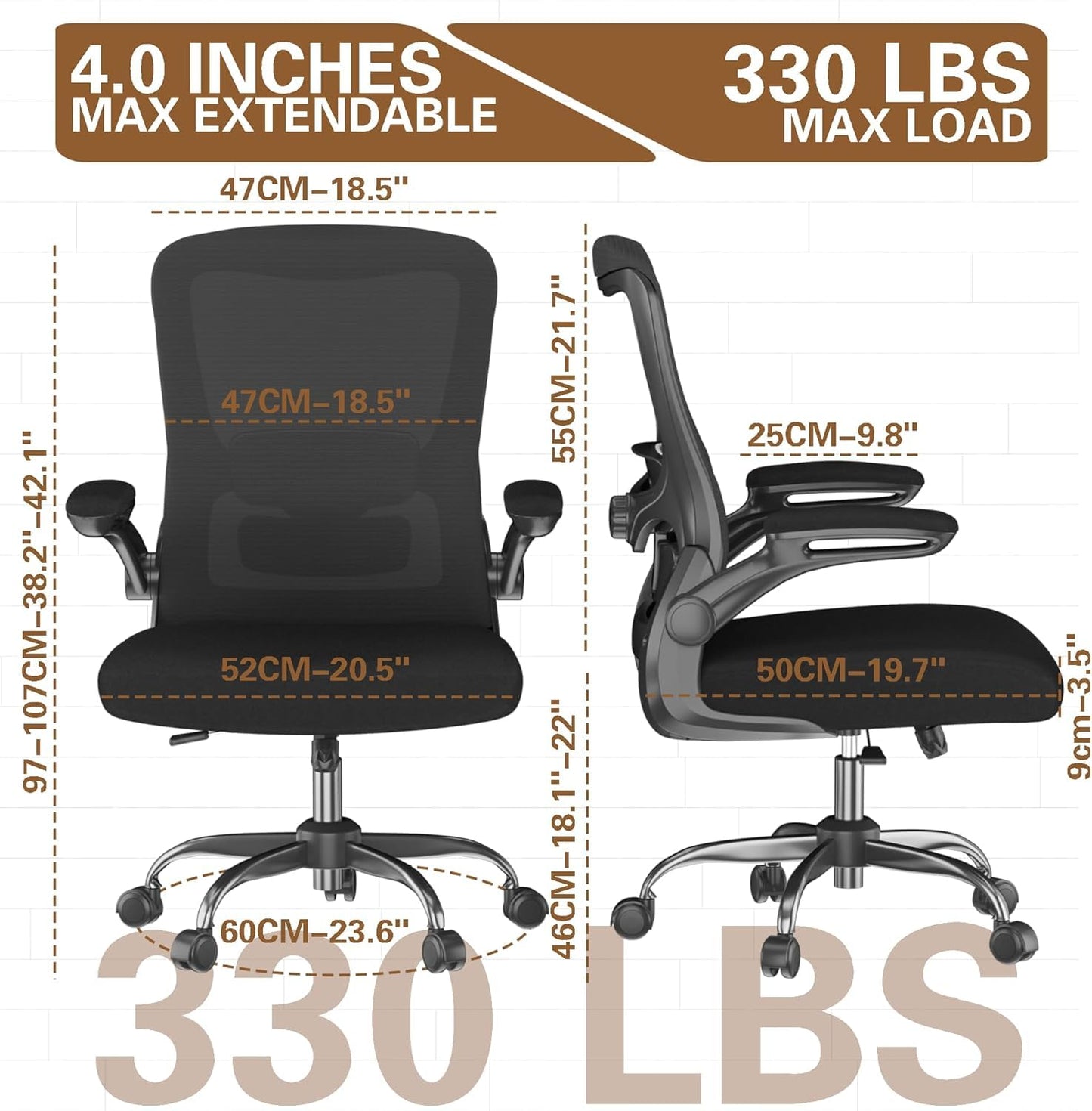 Zeonsit Ergonomic Office Chair - High Back Desk Chair with Adjustable Lumbar Support, Breathable Mesh Back, 330LBS Capacity, Easy Assembly, for Home Office Executive Computer Task