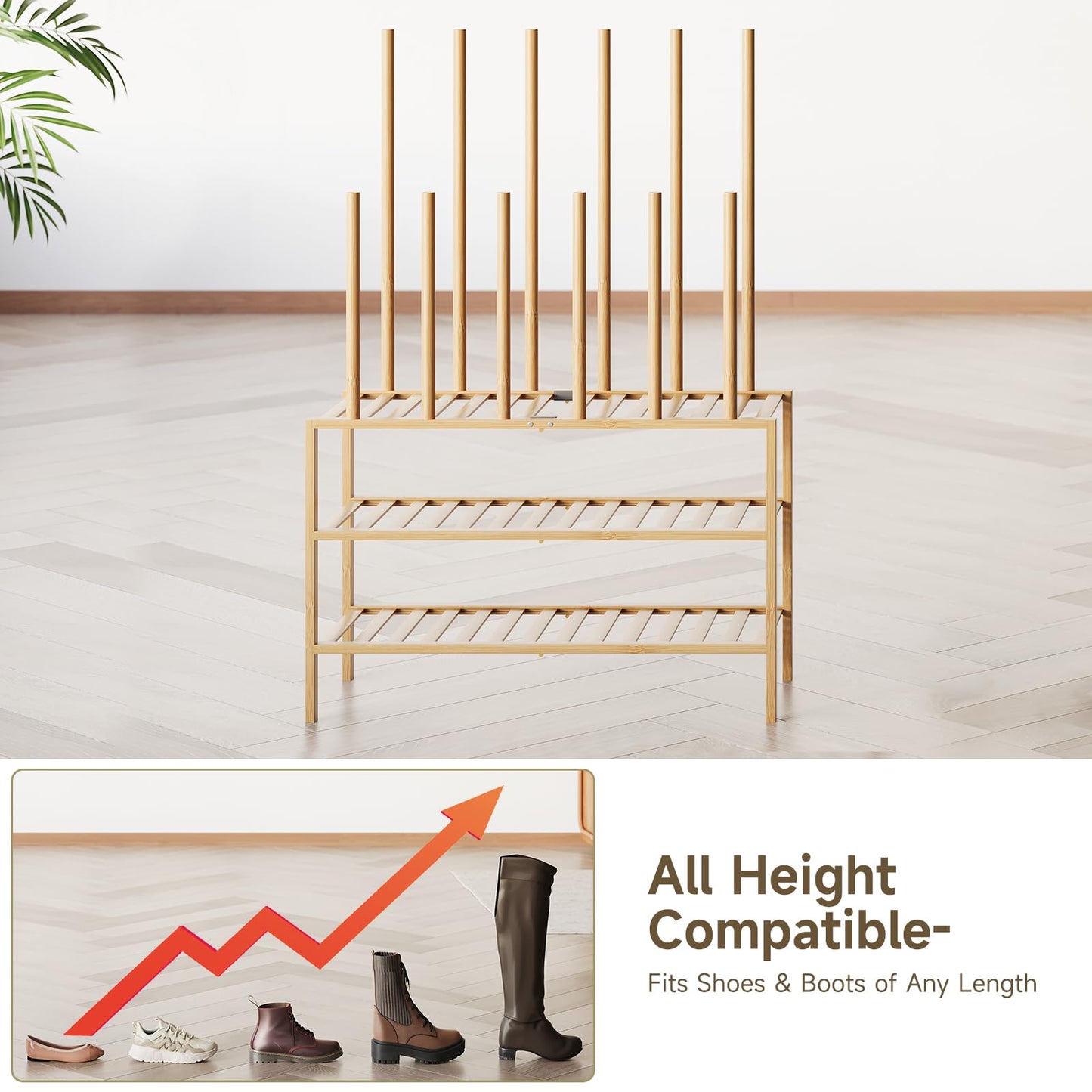 Vellzeyce Boot Rack for Tall Boots Organizer,3-Tier Multiuse Shoe Rack and Boot Storage Rack,for Tall Boots,Sneakers,High-Heel (Natrual, 3-Tier)