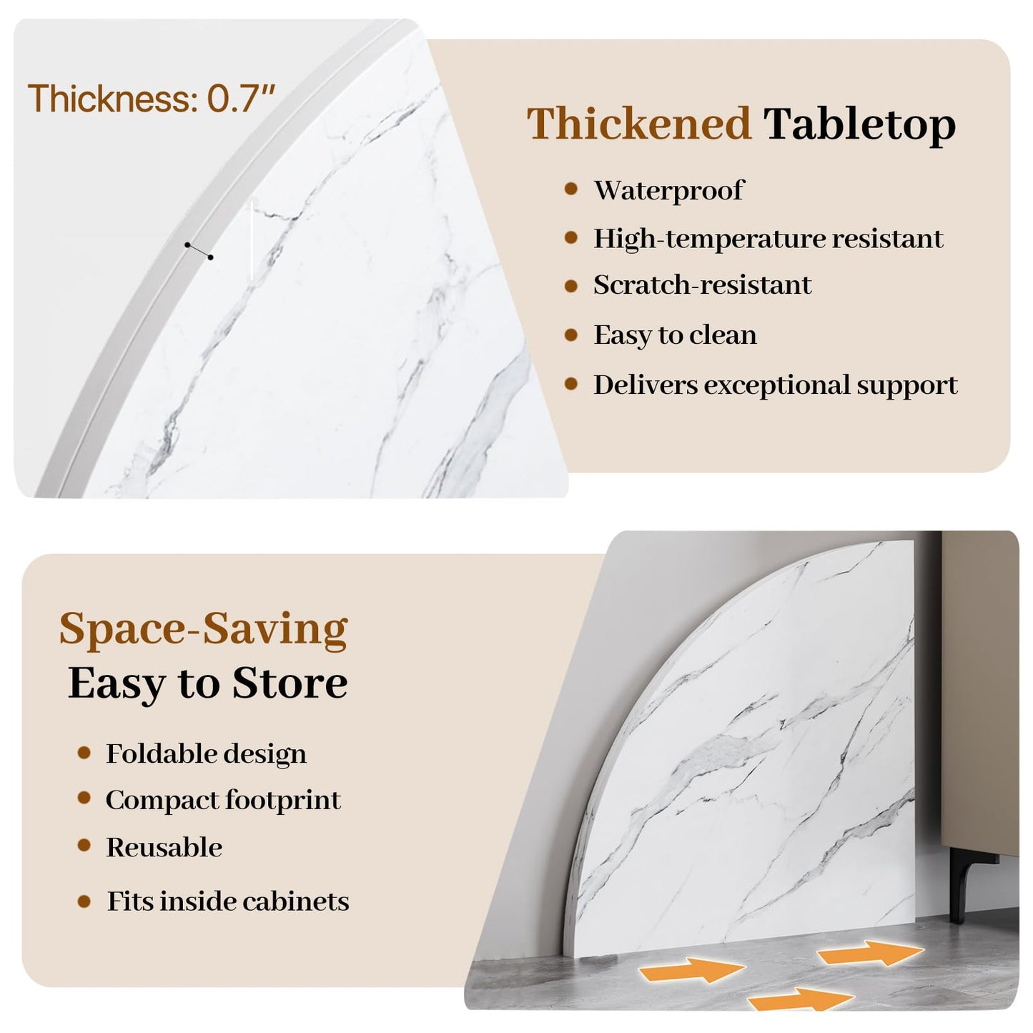 Wood Round Foldable Table Top Only Large Portable Tabletop for Desktop Transformation 47 51 55 59 63 71 inch 4-Fold Folding Round Table Top Extender Space Saving for Family Dinners(White Marble,59")