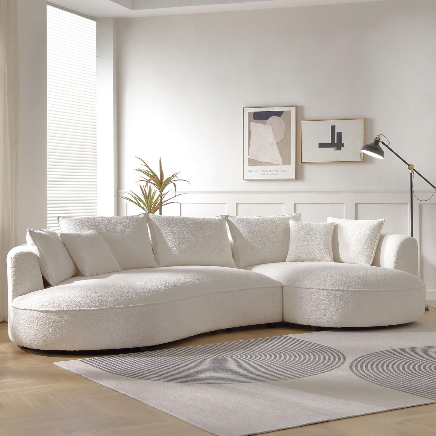 Modern Curved Sectional Sofa for Living Room, 125" L-Shape Corner Couch, Beige Boucle Upholstery Furniture, semicircular Chaise