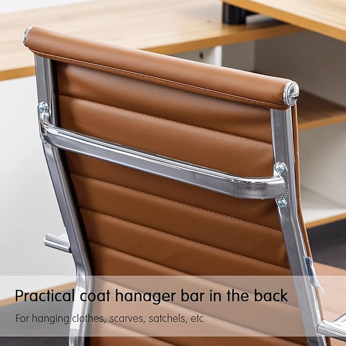 Home Office Chair Ribbed, Modern Leather Conference Waiting Room Chairs
