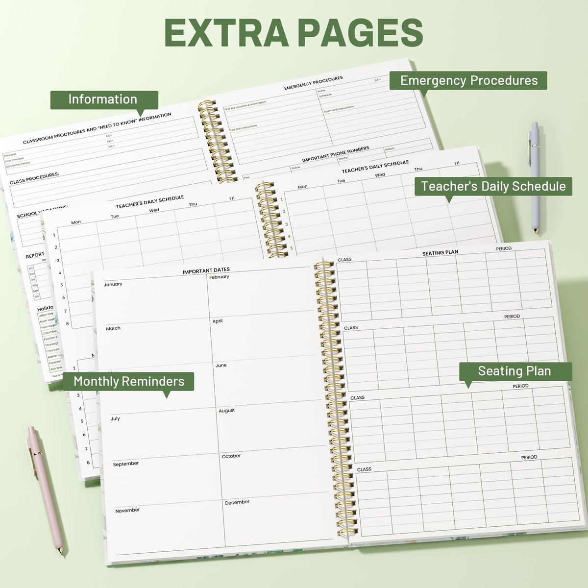 SUNEE Teacher Class Record Book for 9-10 weeks, 36 Names, 8.5x11 Inch, 104 Pages (52 Sheets), 100gsm Thick Paper, Larger Grade Recording up to 36 Students with Water-Resistant Plastic Cover,Full Leaf