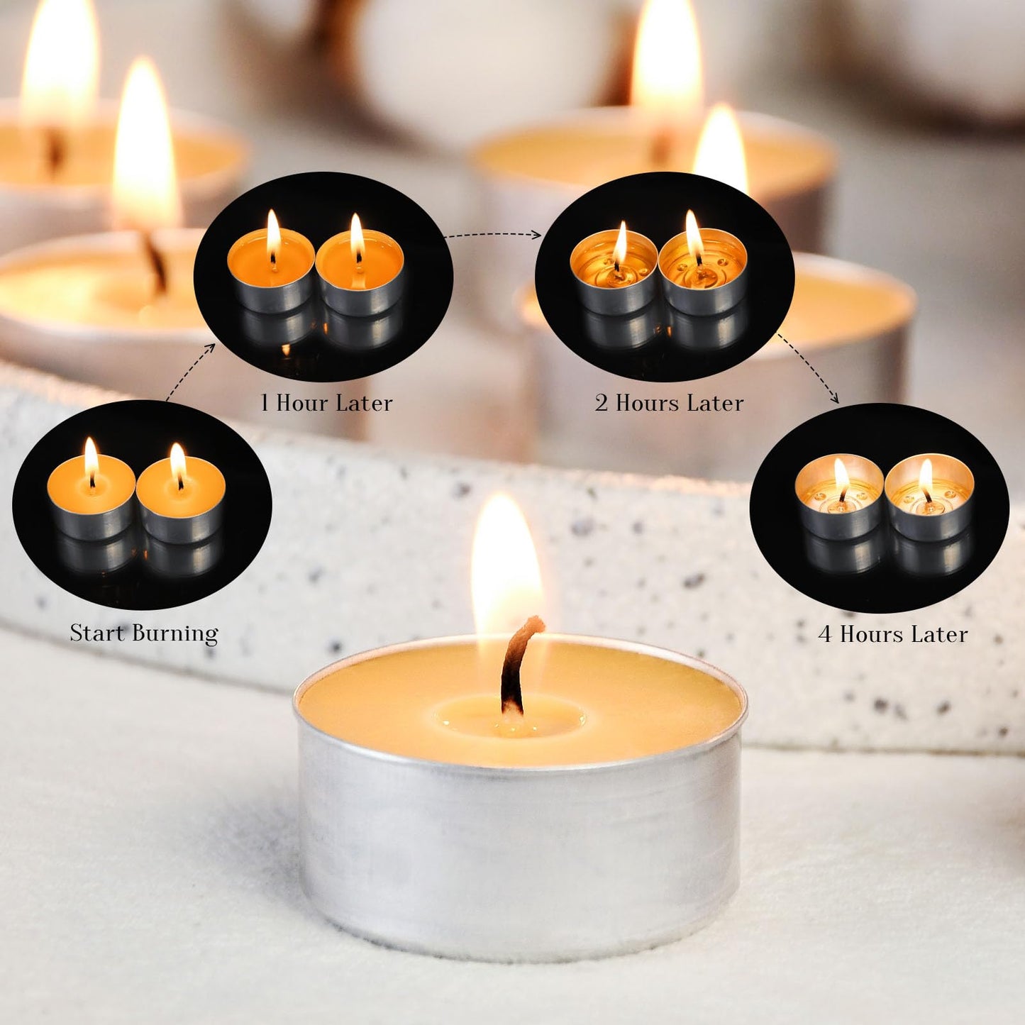 Natural Organic Beeswax Tealight Candles in Metal Aluminum Cup, Mini Beeswax Candle Bulk Unscent Smokeless 4+ Hours Burning - Yellow, Pack of 100