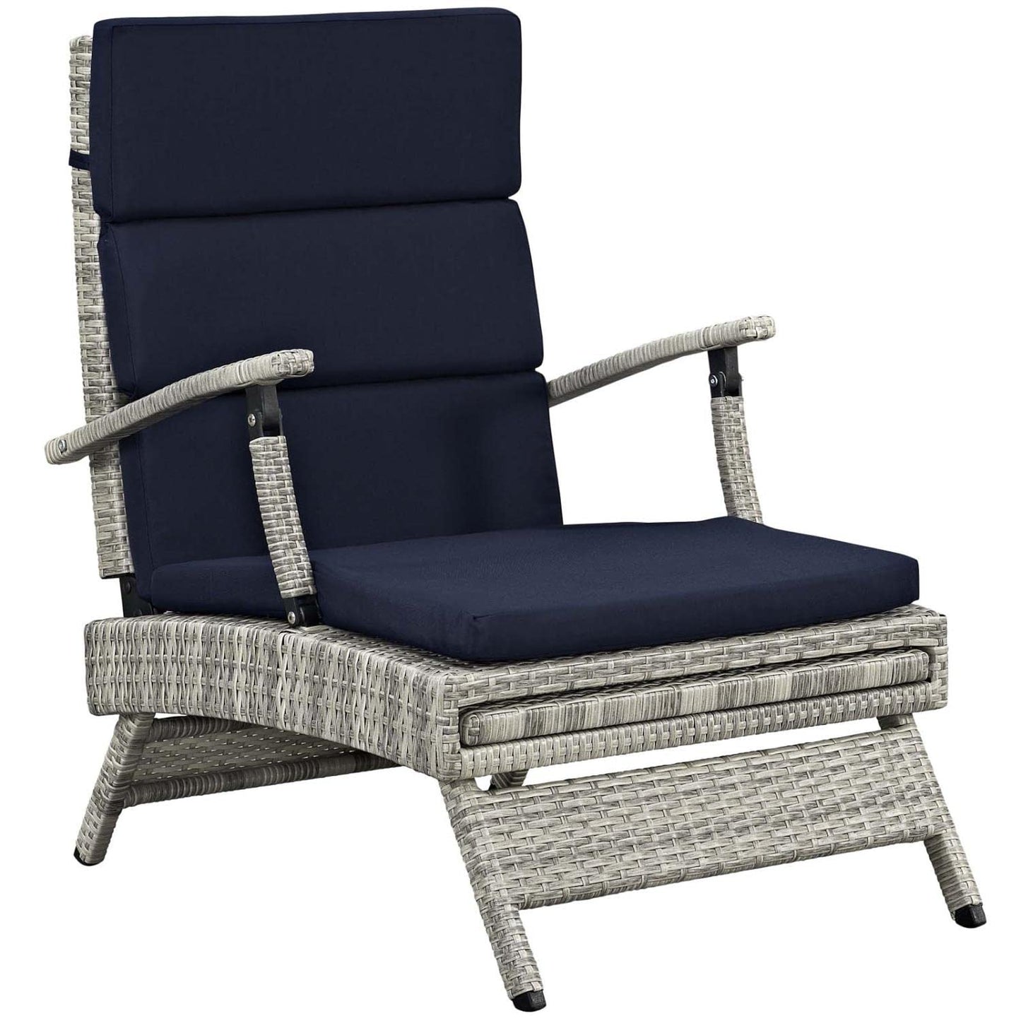 Modway Envisage Outdoor Patio Wicker Rattan Chaise Lounge in Light Gray Navy