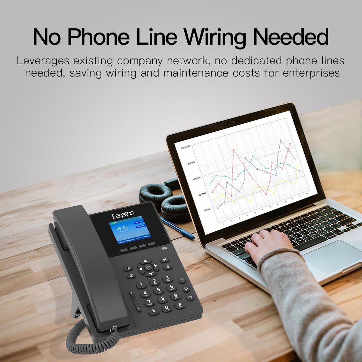 Eagaton T52P IP Phone,Office Phones Voip,2.4" Color Display, 2 SIP Accounts Business VoIP Phone, HD Voice,PoE Supported, Compatible with IPPBX&VoIP Providers, Includes Power Adapter for Home & Office