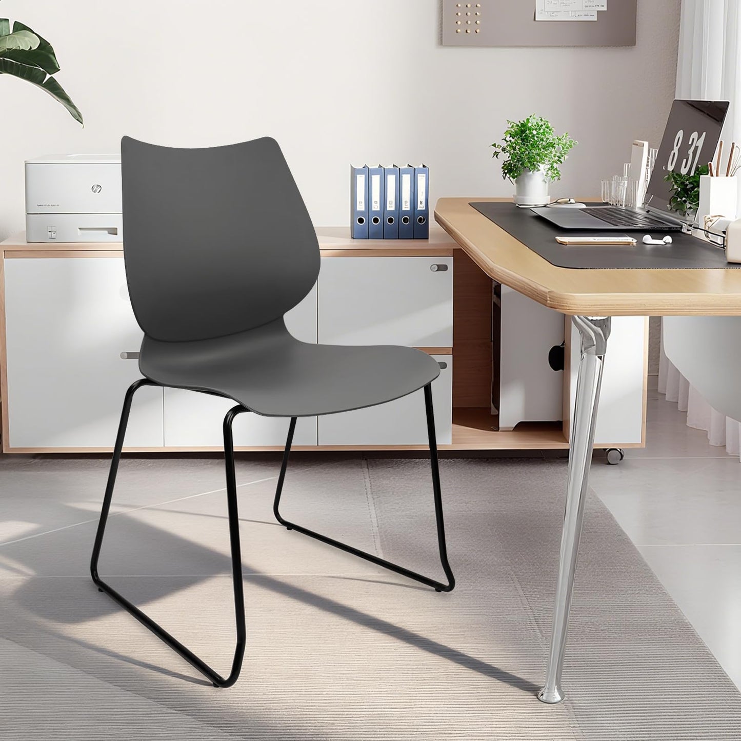 KLASIKA Stacking Waiting Room Chairs, Stacked Plastic Office Chair with Ergonomic Lumbar Support and Metal Legs for Conference School Church Guest Reception Set of 12, Grey