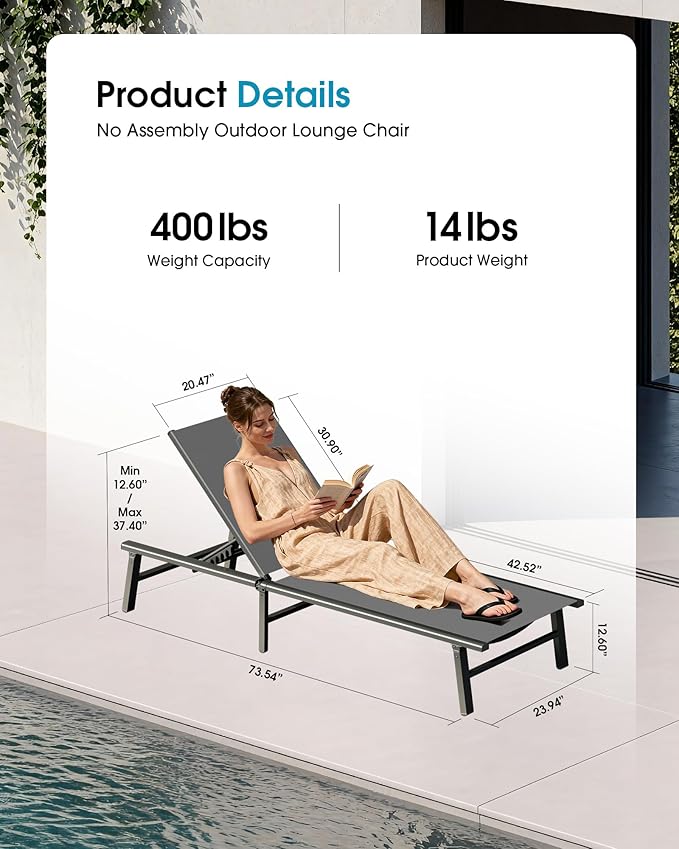 Ciokea Foldable Outdoor Lounge Chair Set of 4