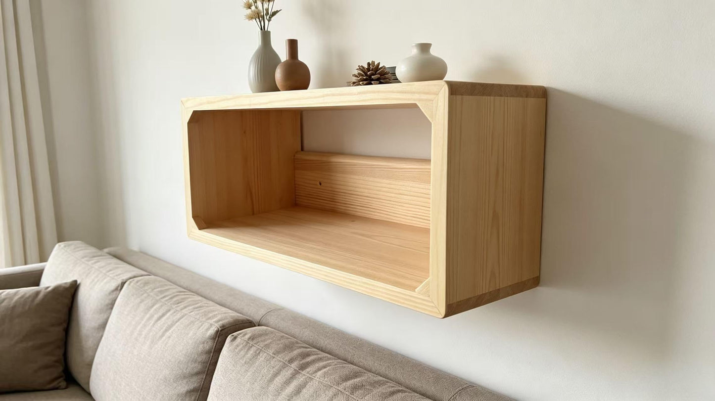 LUOFENGYANG Floating Bedside Shelf, Wall Mounted Nightstand with Storage Space, Natural Wood