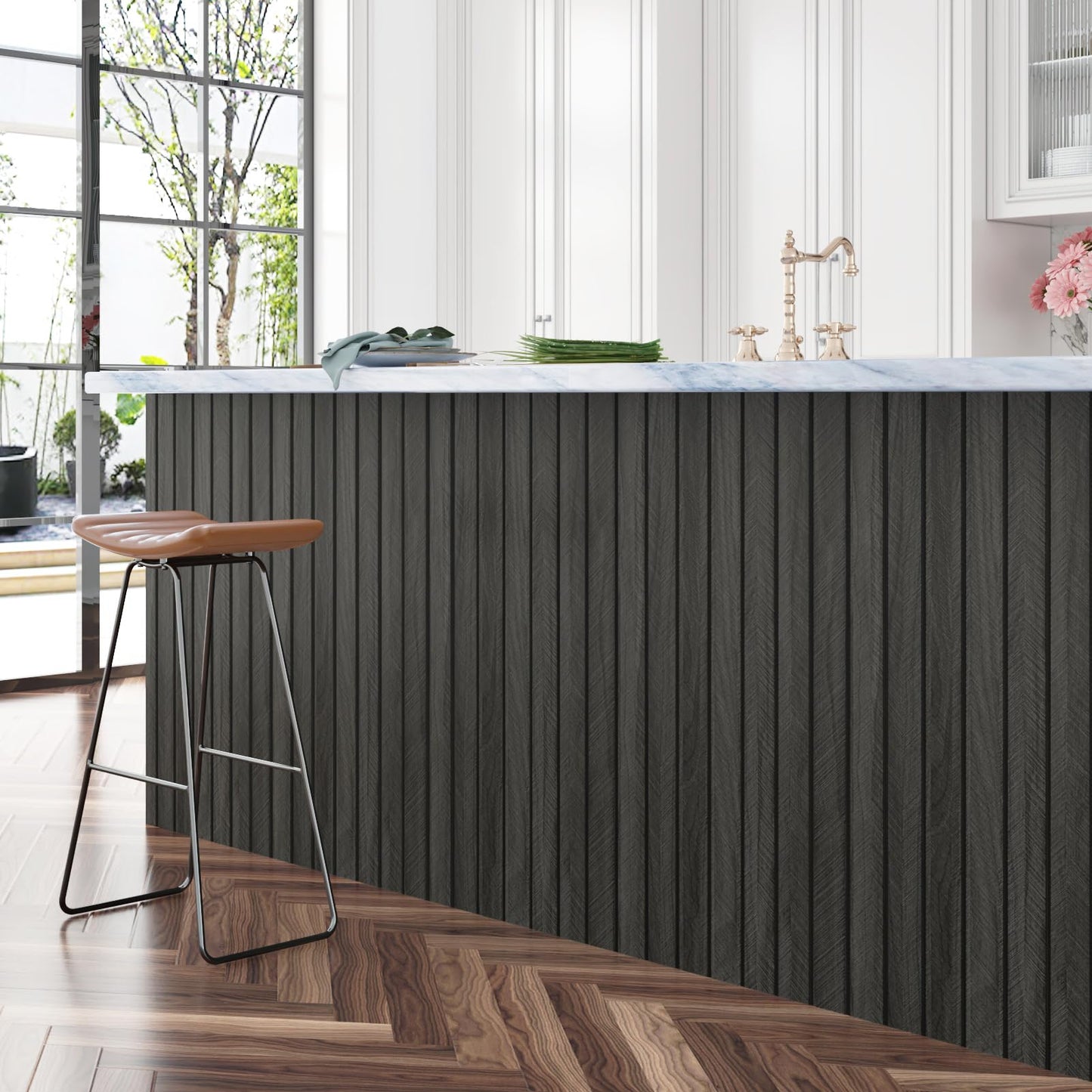 STICKEEP Grey/Black 3D Wood Panels for Wall Decor 197"x11.8" Peel and Stick Faux Wood Wall Panel Self Adhesive Soundproof Wooden Slats Paneling Wallpaper for Living Room Bedroom Office Work Shop