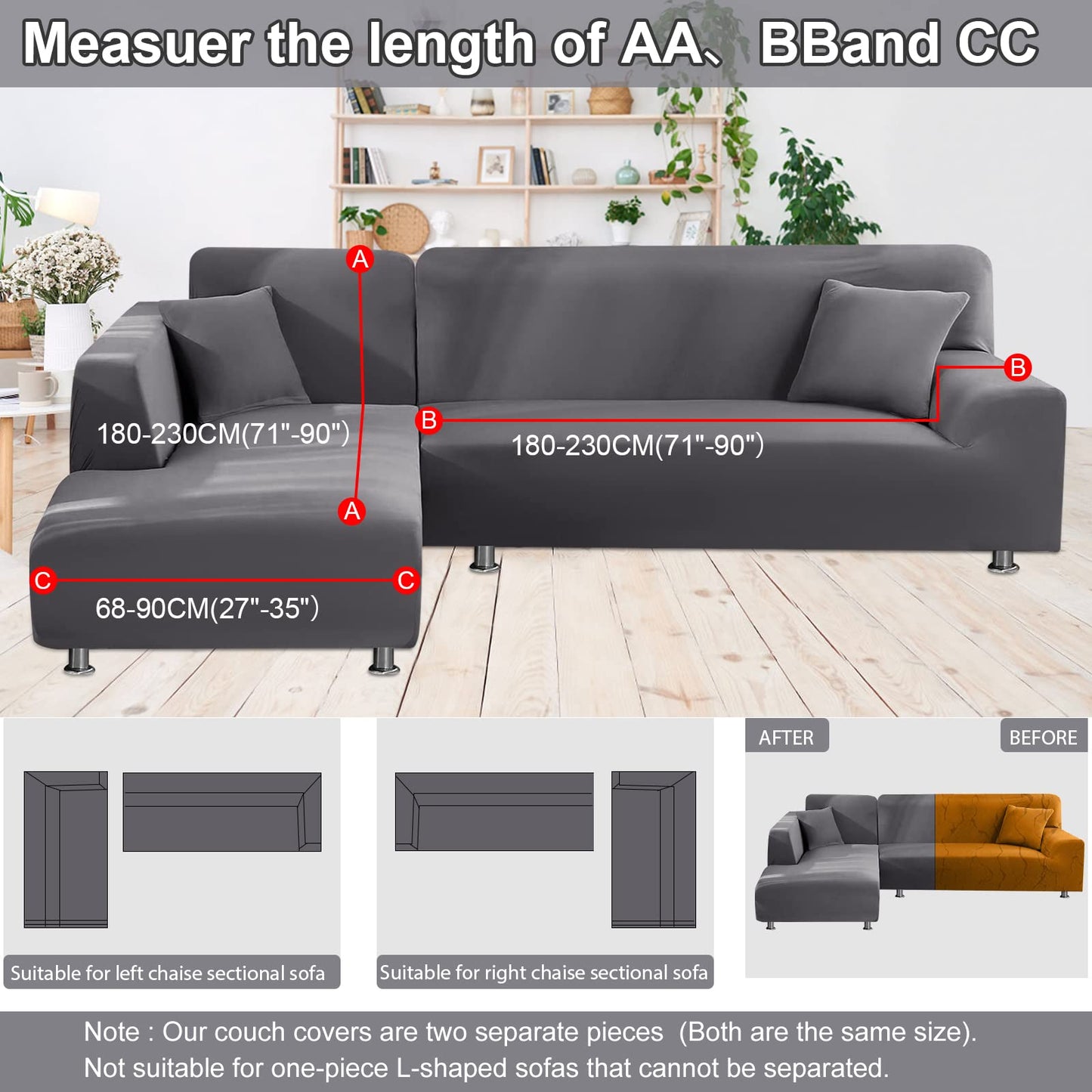 NAISI Sectional Couch Cover L Shape 2 Pieces Sofa Cover Soft Stretch Slipcovers with 2pcs Pillowcases Furniture Protector Couch Covers 3 Seater + 3 Seater(Light Grey)