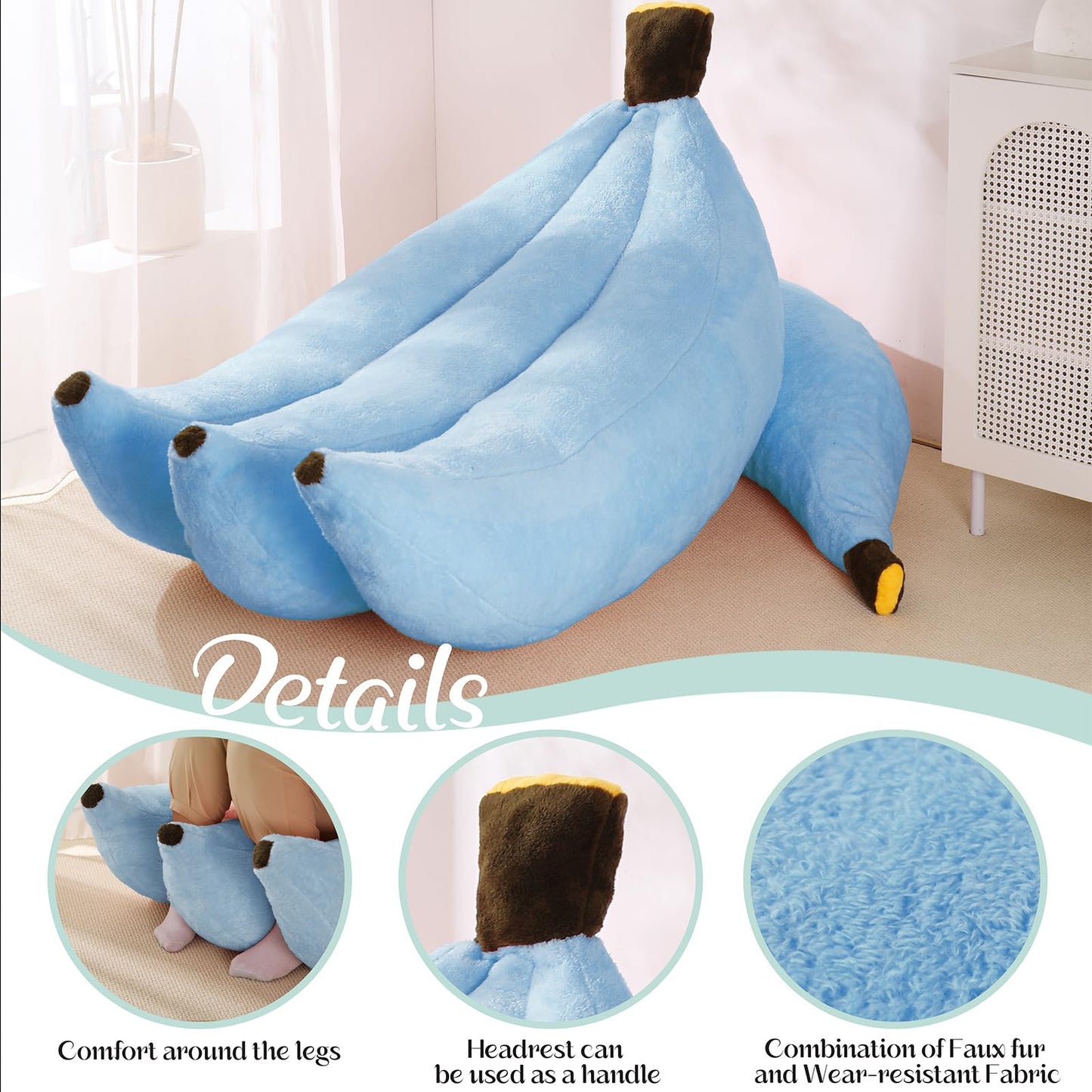 IEVENW Banana Bean Bag Chair with Ottoman, Floor Sofa Bed with Footrest, Comfy Convertible Lounger for Adults, Plush Couch for Bedroom, Living Room or Dorm, L-SkyBlue