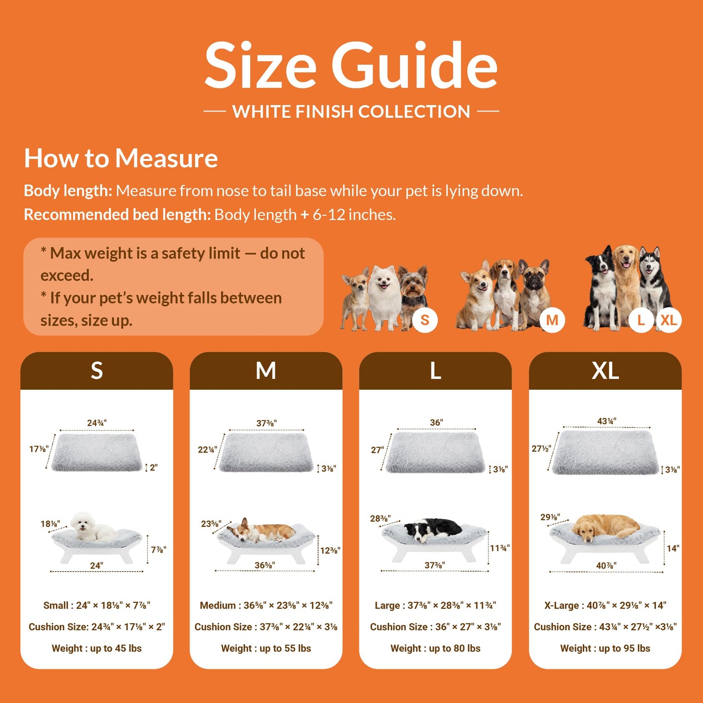 Muihood Wood Elevated Dog Bed Frame and Egg Crate Foam Mattress, Luxurious Suitable for Pets Up to 80 lbs, White, L
