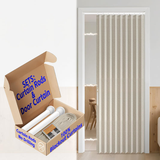 AJAZZ Blackout Door Curtains with Curtain Rods Included Magnetic Door Curtain Blackout Curtains for Bedroom, Doorway Curtain Sets (1 Pack, 42 W x 78 L, Cream White)