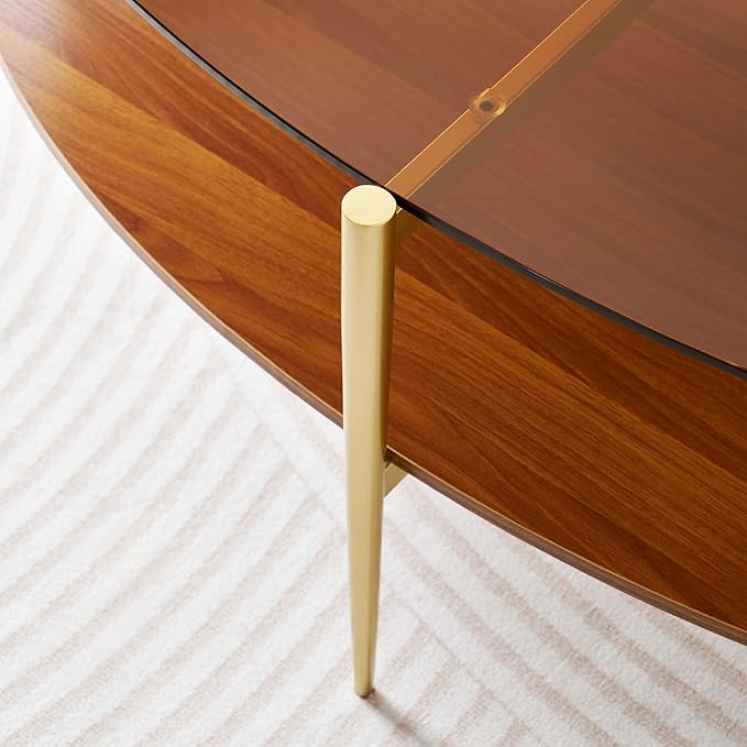 LumFurn Oval Glass Coffee Table, Mid-Century Modern Design, L43 x W22 x H17 inch
