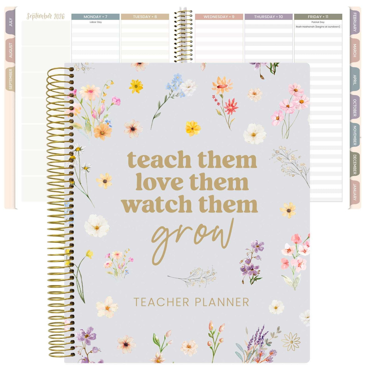 bloom daily planners New Undated Academic Year Teacher Planner & Calendar with Frosted Protective Cover - 7 Period Lesson Plan Organizer Book (9" x 11") - Teach Them Love Them