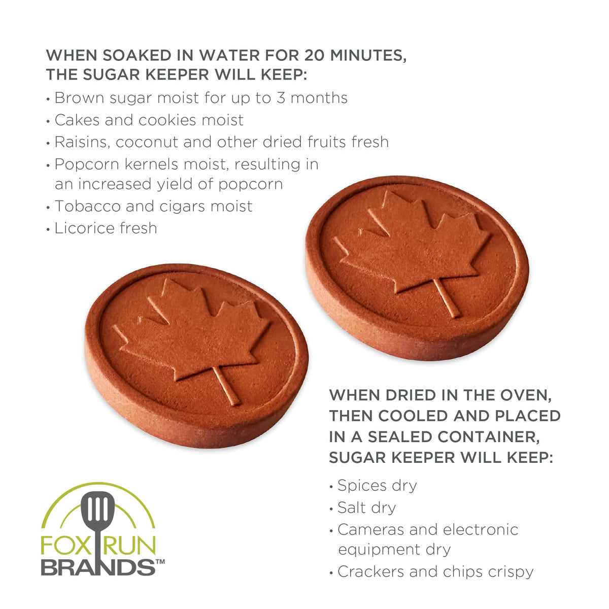 Fox Run Terracotta Brown Sugar Keeper and Saver, Maple Leaf, Set of 2