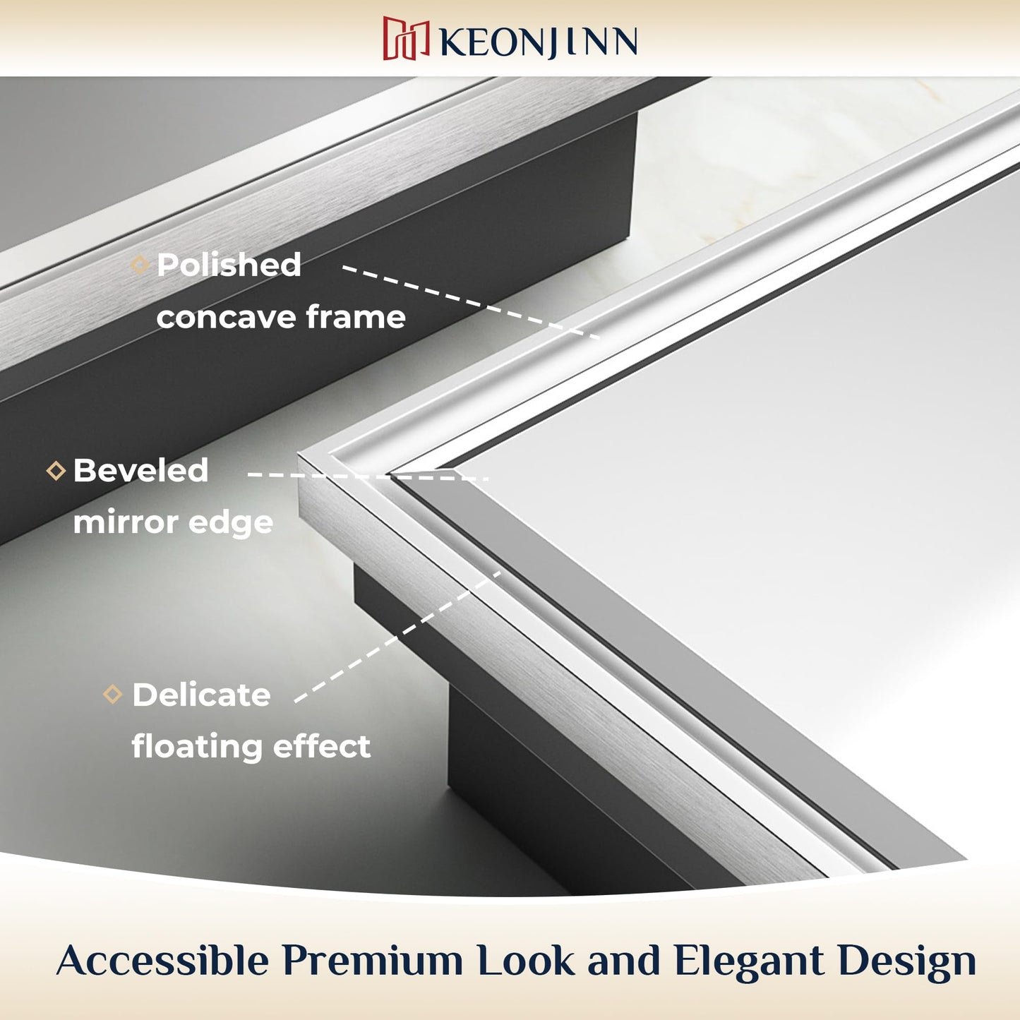 Keonjinn 21" x 27" Medicine Cabinet for Bathroom, Silver Recessed or Surface Wall-Mounted Aluminum Alloy Framed Beveled Mirror with Storage, Mirrored Cabinets with 2 Adjustable Shelves for Bath Modern