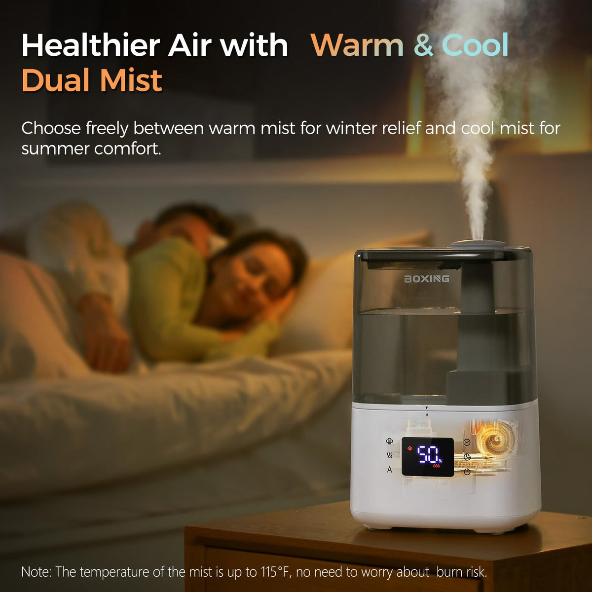 BOXING 4.5L Warm and Cool Mist Ultrasonic Humidifier for Bedroom Large Room, Top Fill Essential Oil Diffuser with Remote, Auto Shut-Off Quiet Sleep Mode, Humidistat, Timer, BPA-Free, 45H Runtime