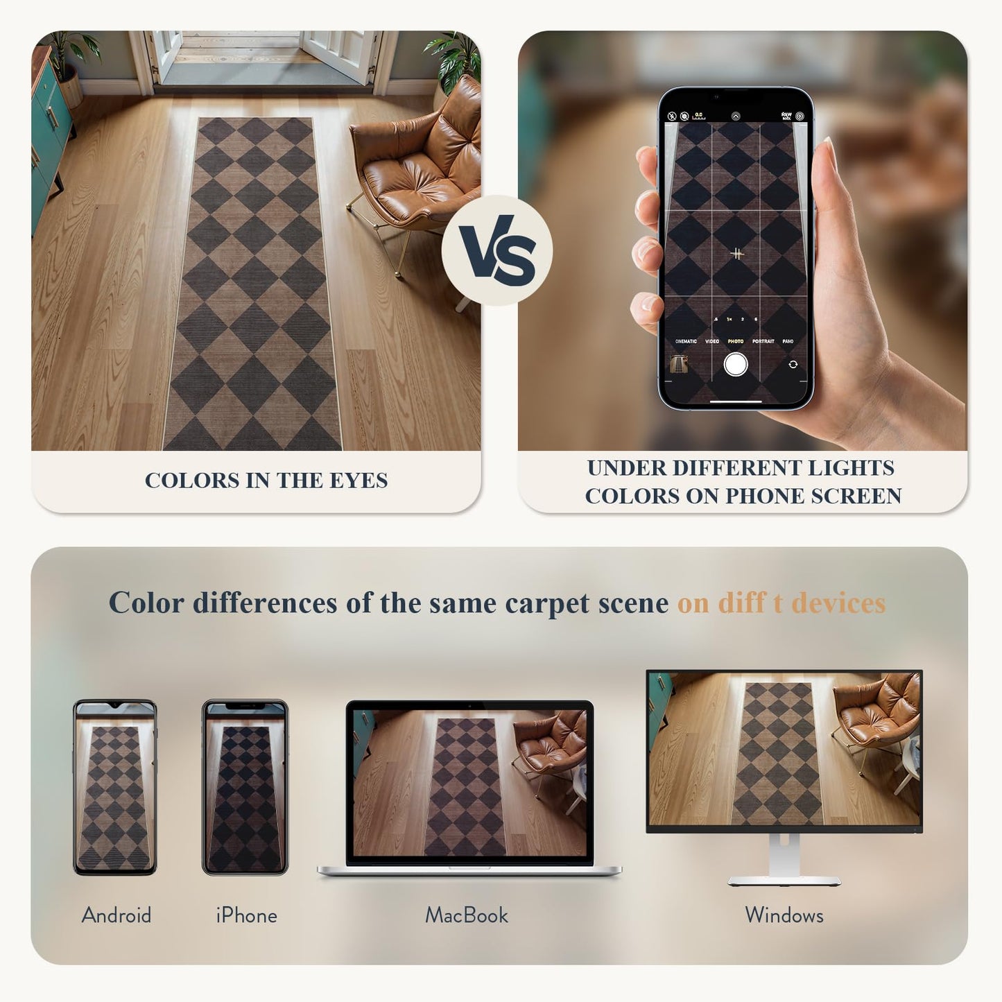 Beeiva Checkered Print Hallway Runner Rug 2x6, Moroccan Kitchen Runner Rugs Non Skid Washable 6ft Ultra Thin Stain Resistant Entryway Decor, Diamond Gingham Alfombra for Bathroom Laundry (Brown/Black)