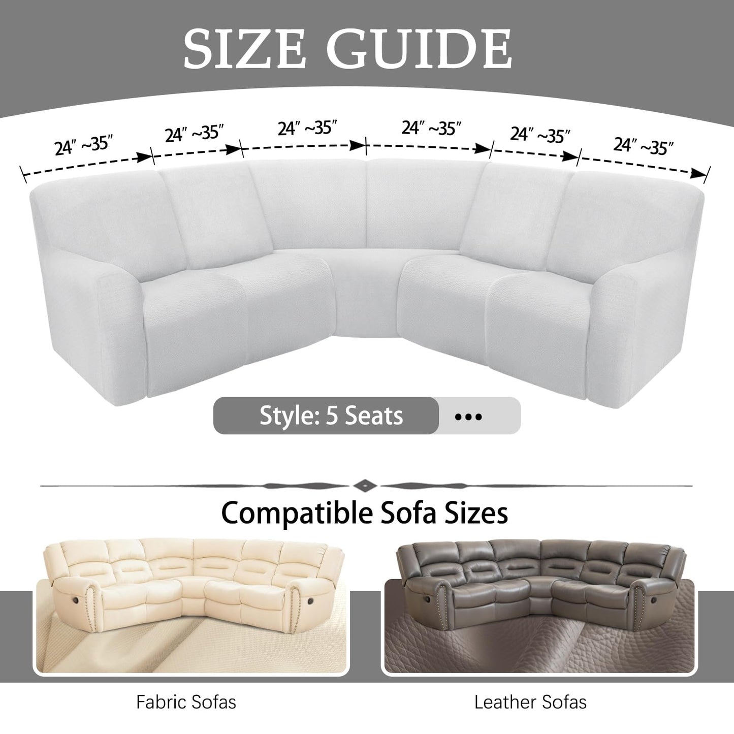 ROFASVCO Reclining Sectional Couch Covers Waterproof L Shape Washable Recliner Sofa Cover for L Shaped Sectional Super Stretch Soft Corner Recliner Slipcovers (5 Seater Cover, Chocolate Brown)