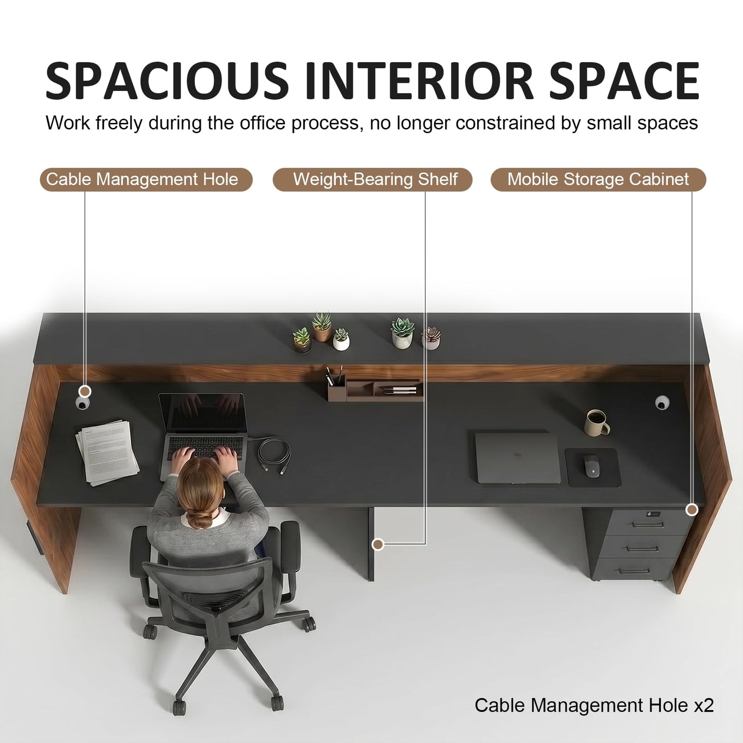 YTElantivo 78" Modern L-Shaped Reception Desk with LED Lights & Mobile File Cabinet,Black Brown Office Front Desk Reception Counter with Drawers & Lock (Black & Brown, 78 * 24 * 43IN)
