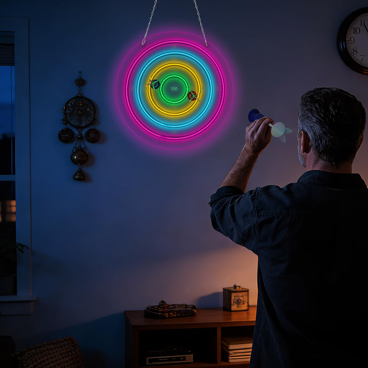 Darts Board Neon Sign with 3 Suction Cup Darts,LED Dart Scoreboard Neon Light Wall Decor USB Powered,Decorations for Game Room Man Cave Bedroom Living Room Bars Club,Birthday Gift for Darts Enthusiast
