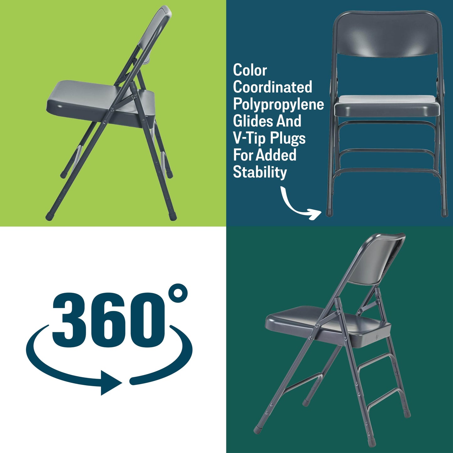 Steel Portable Folding Chairs by National Public Seating – 300 Series Premium Heavy-Duty Foldable Chairs for Indoor & Outdoor, Set of 4 – Comfortable, Durable, Institutional-Grade, Blue