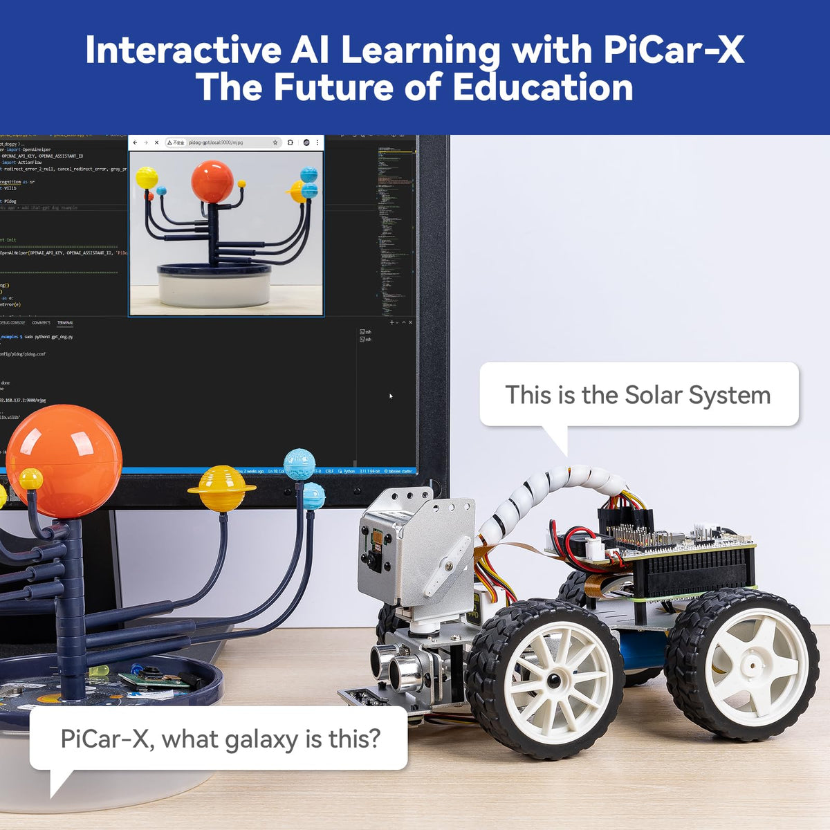 SunFounder PiCar-X AI Video Robot Car Kit with Raspberry Pi Zero 2 W+32G TF Card, ChatGPT-4o Enabled with Video Recognition, Python, Scratch, Camera, Mic, Rechargeable Batterry