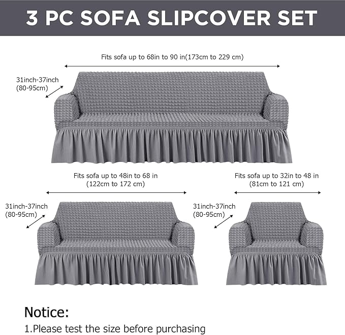 Fanfanwin 3 Pcs Sofa Slipcover Set