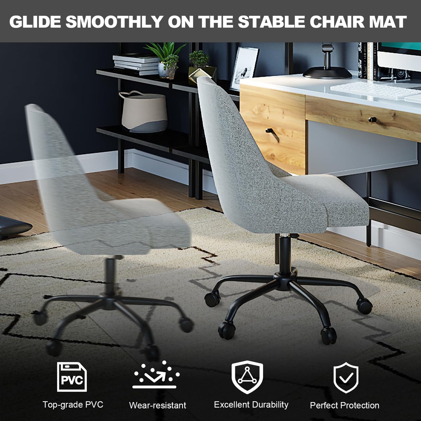 Chair Mat for Carpet- Low Pile (1/4" Thick) Carpet Protector for Office Gaming Computer Desk Chair. Heavy Duty Desk Chair Mat for Carpeted Floors, Semi Transparent (with Lip)