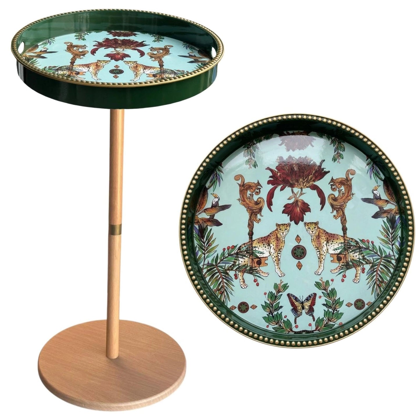 Gesodant Boho Single Leg Round Side Table with Tray Top, Pedestal Drink Table for Small Spaces, Aesthetic Accent Nightstand for Living Room, Bedroom, Corners, and Office (Yellow Leg Leopard)