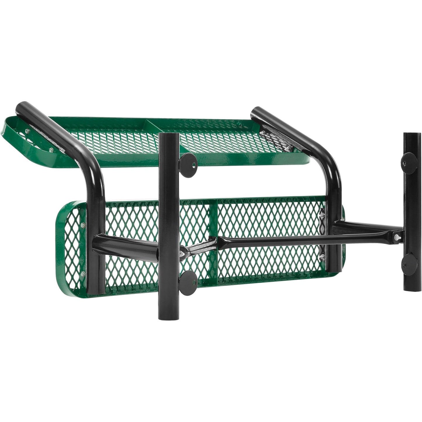 Global Industrial 4'L Heavy Duty Expanded Metal Mesh Bench with Backrest with Steel Frame, Portable Outdoor Bench, 1000 lbs Capacity, Green, 48" L x 24" W x 33" H