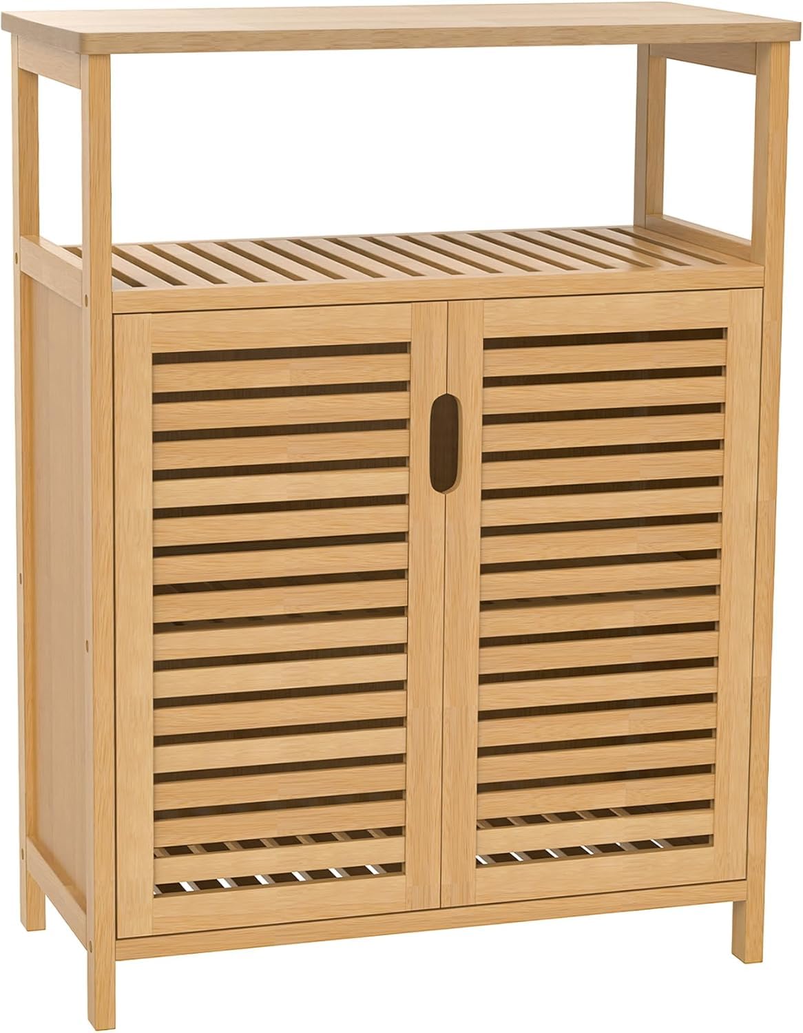 FoverOne Bamboo Bathroom Storage Cabinet with 2 Doors, Bathroom Floor Freestanding Cabinets Organizer for Living Room, Kitchen, Entryway