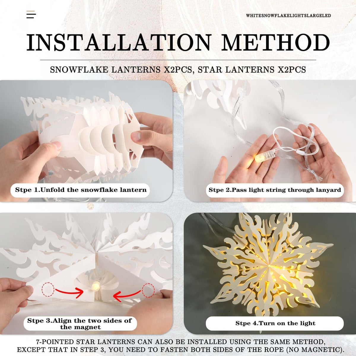 Winter Wonderland Snowflake Party Decorations, Christmas Hanging Decor, White Paper Star Snowflake Lanterns with Lights Paper Fans Garlands Set for Christmas Frozen Winter Birthday Wedding Party Decor