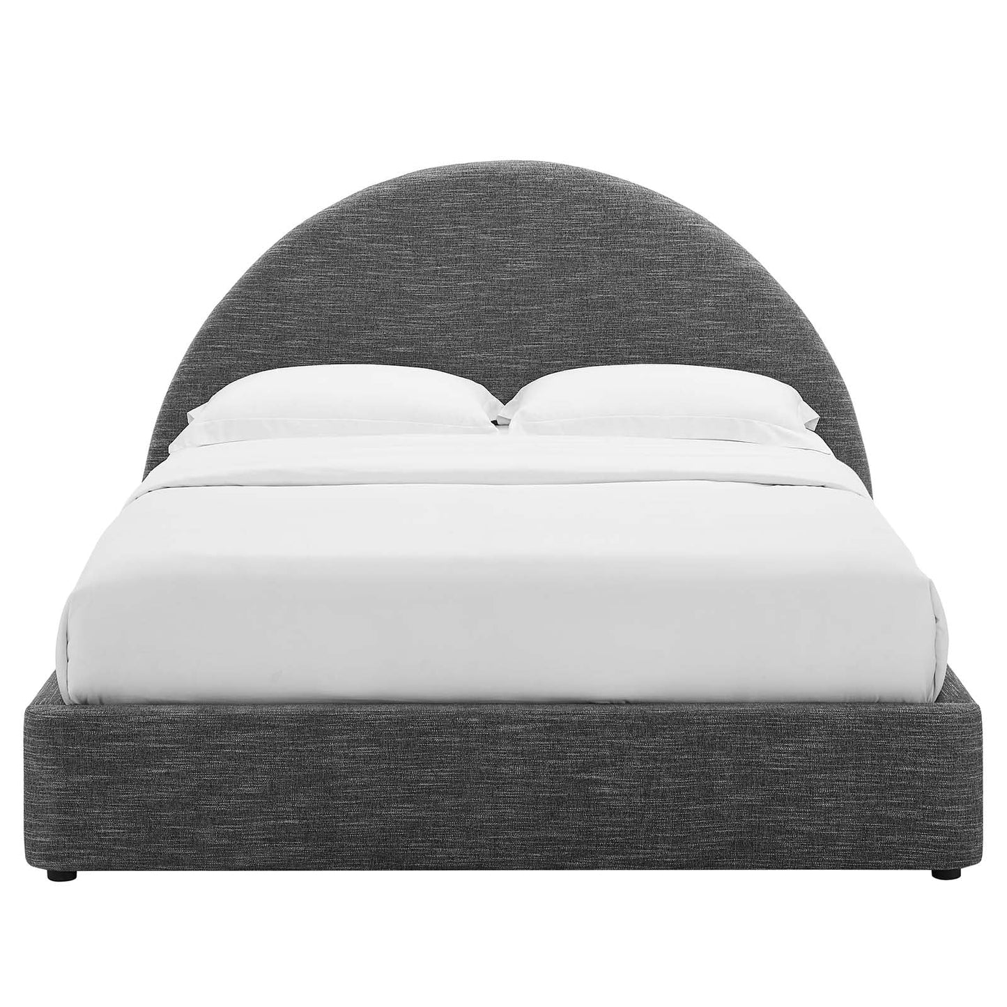 Modway Resort King Size Platform Bed with Arch Shaped Round Headboard in Heathered Weave Slate, Woven Heathered Fabric Upholstery, King Size Bed Frame, Soft Cloud Bed Frame, No Box Spring Needed