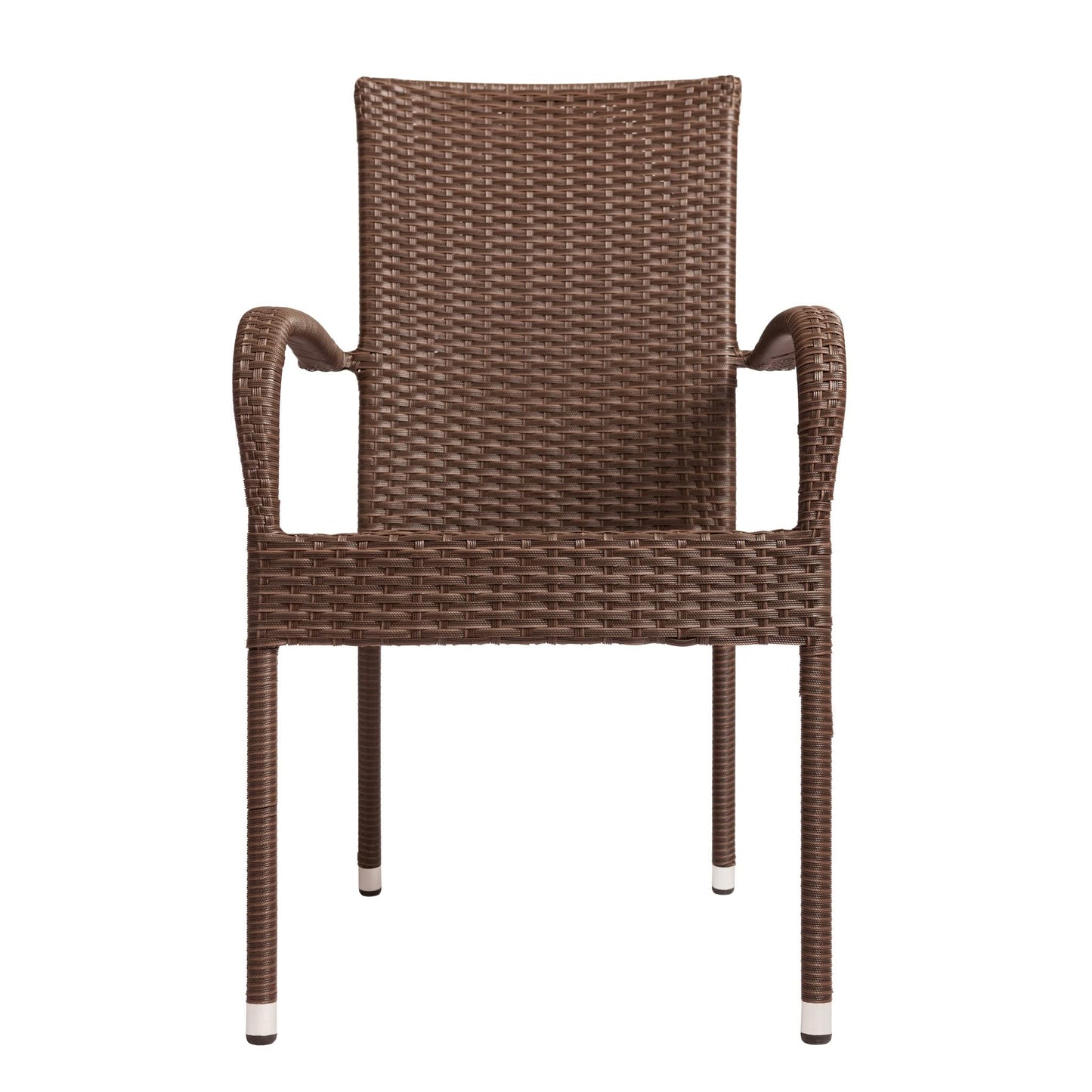 Morgan Outdoor Wicker Stacking Chair - Mocha - Set of 4 - Handwoven No Assembly All Weather Steel Powder Coated Frame Lightweight Indoor Outdoor Porch Backyard Lawn Garden Balcony - Patio Sense 62664