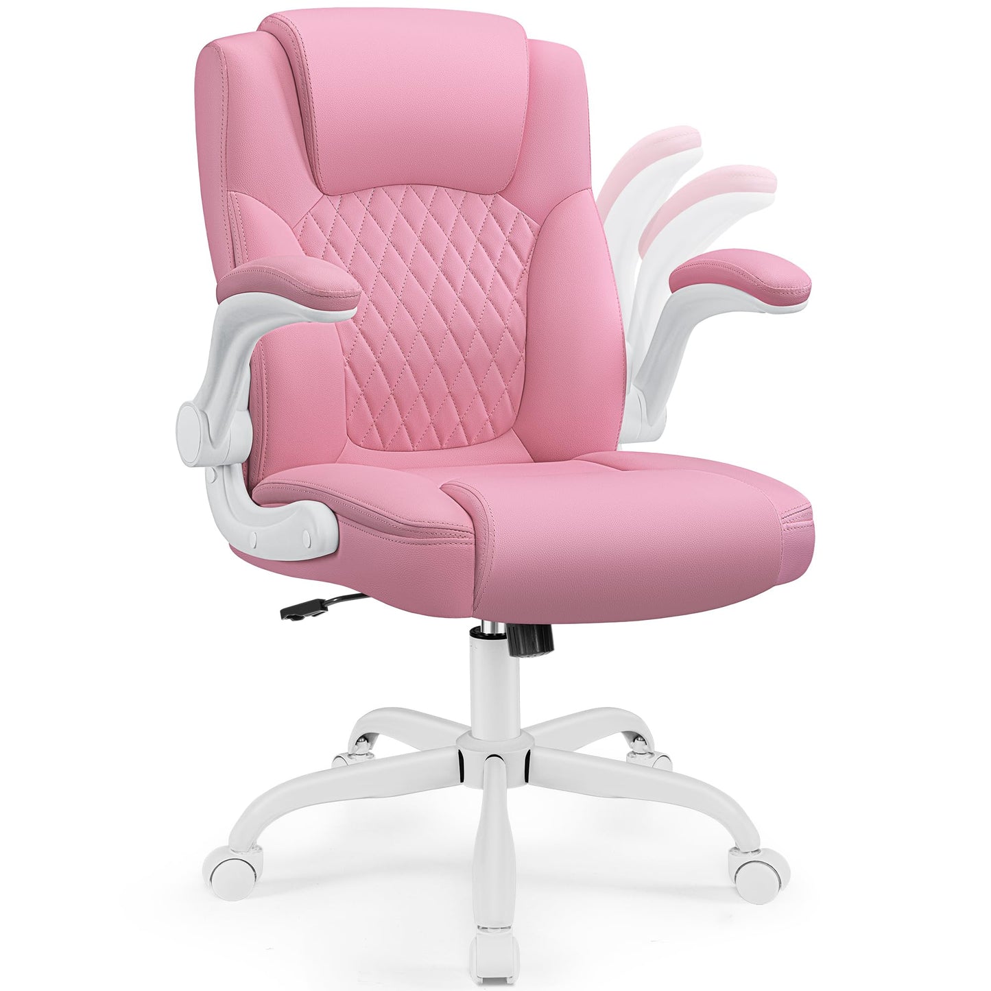 Leather Office Chair, PU Home Computer Desk Chairs with Ergonomic Back Support, 360°Swivel Free，Small Gaming Chair with Wheels and Adjustable Armrests, for Short People Use