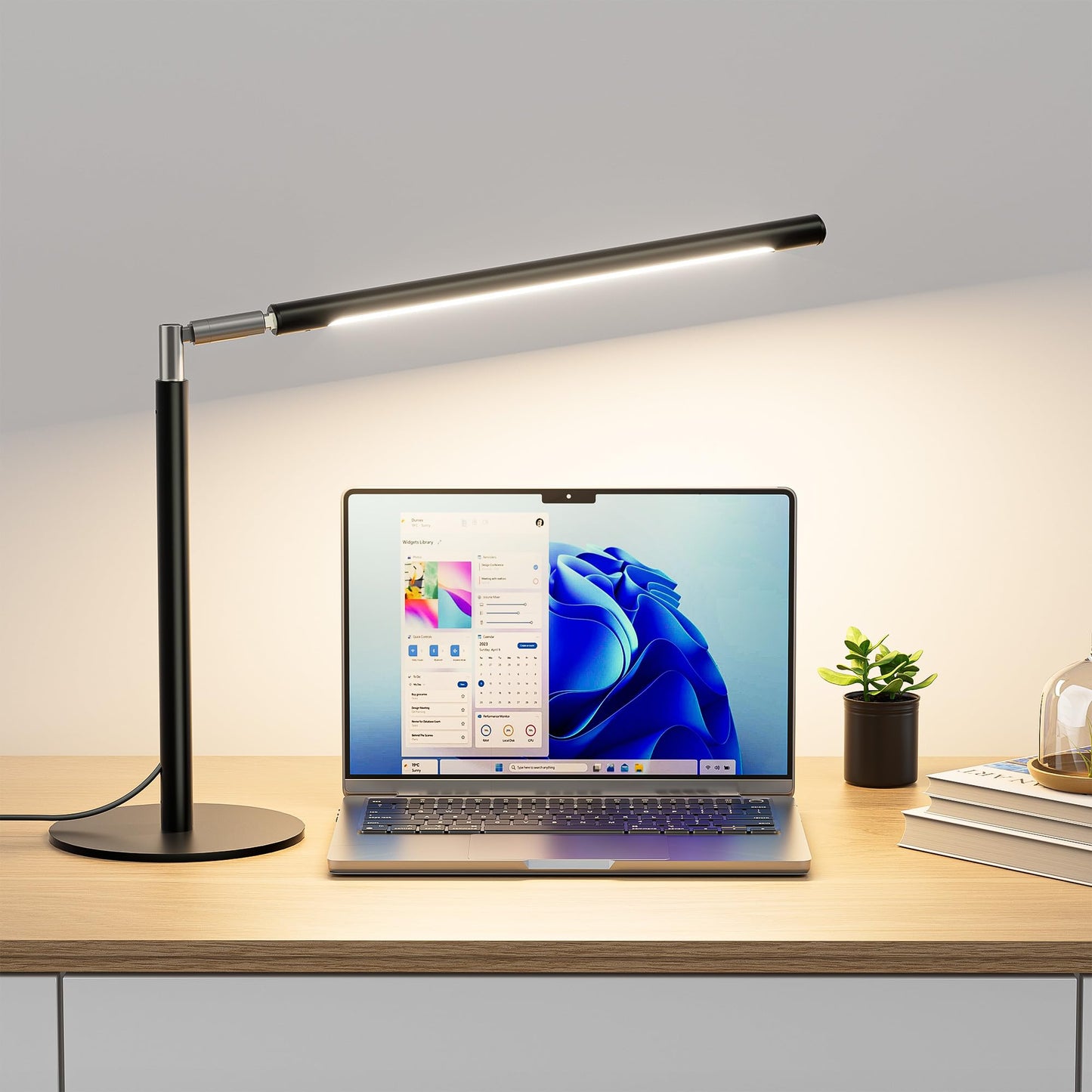 SIBRILLE Metal LED Desk Lamp, 16" Dimmable Desk Light with Base, 15W 1200LM, Adapter Included, Color & Brightness Adjustable, Modern Tall Table Lamp for Home Office Reading Study Task Laptop, Black