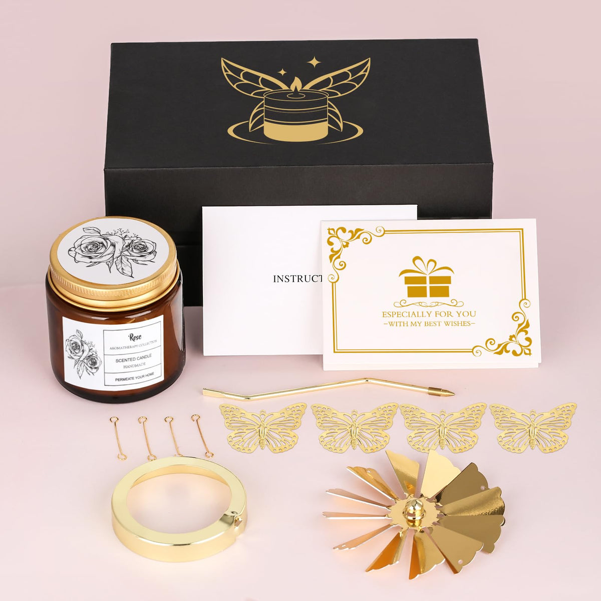 Rotatable Rose Scented Candle Gifts, Butterfly Gifts for Women Mom Wife Anniversary Valentine's Day Christmas, Unique Birthday Gift for Sister Girlfriend with Gift Box