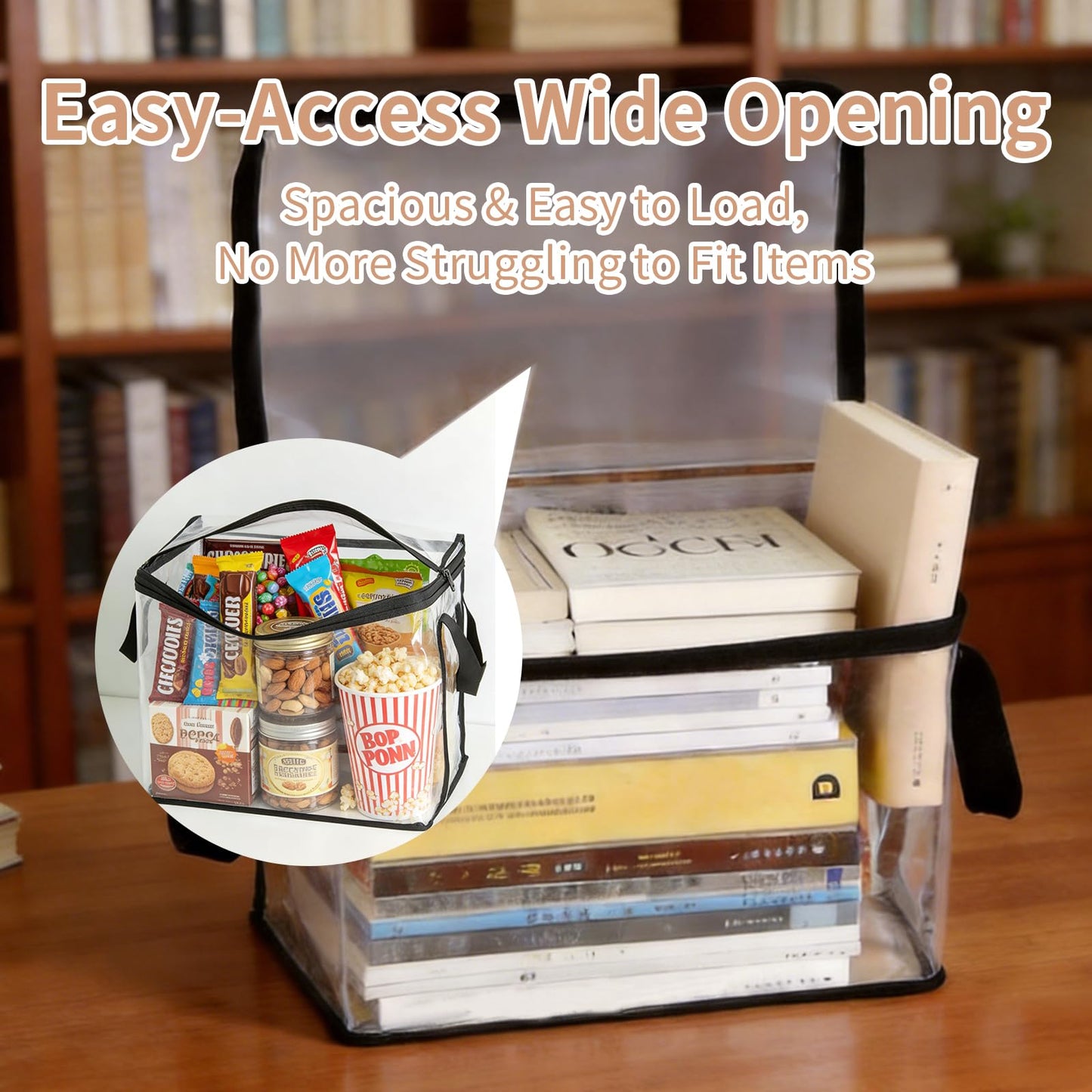 2PCS Clear Book Storage Bag, Waterproof Zippered Comic Books Organizer Collapsible Book Display Case with Lid and Reinforced Handle for Book DVD Blu Ray Disc Clothing 38x24x32cm/15x9x13inches