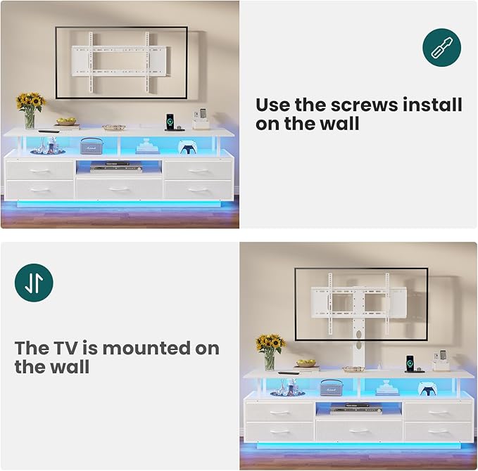 BTHFST TV Stand with Mount for 45/55/65/70 inch TVs, 51.2" LED TV Stand with